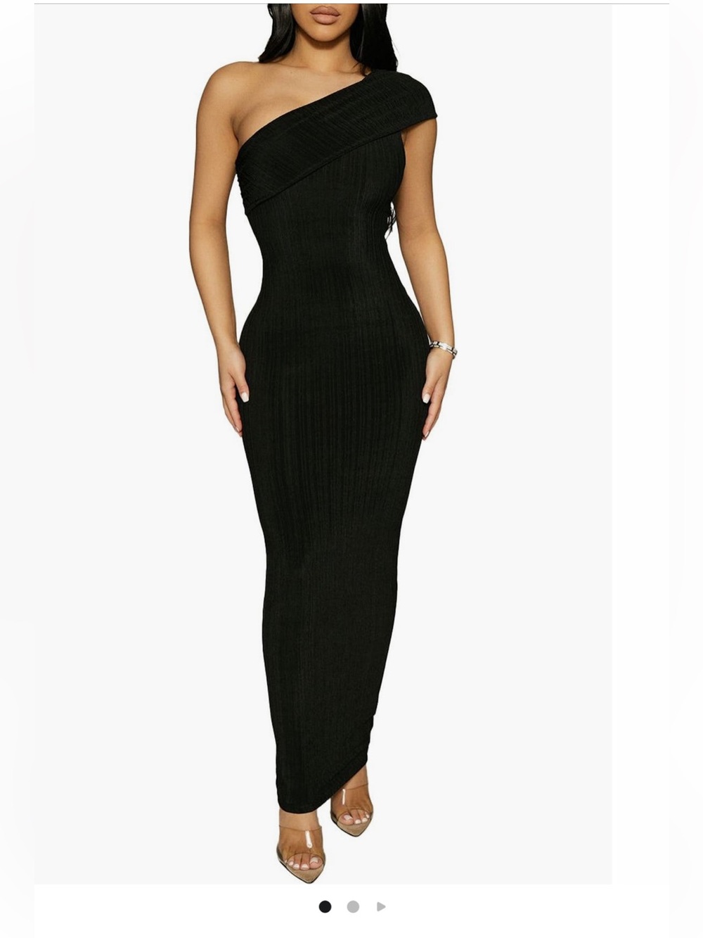 naked wardrobe Black One-Shoulder Ribbed Maxi Dress